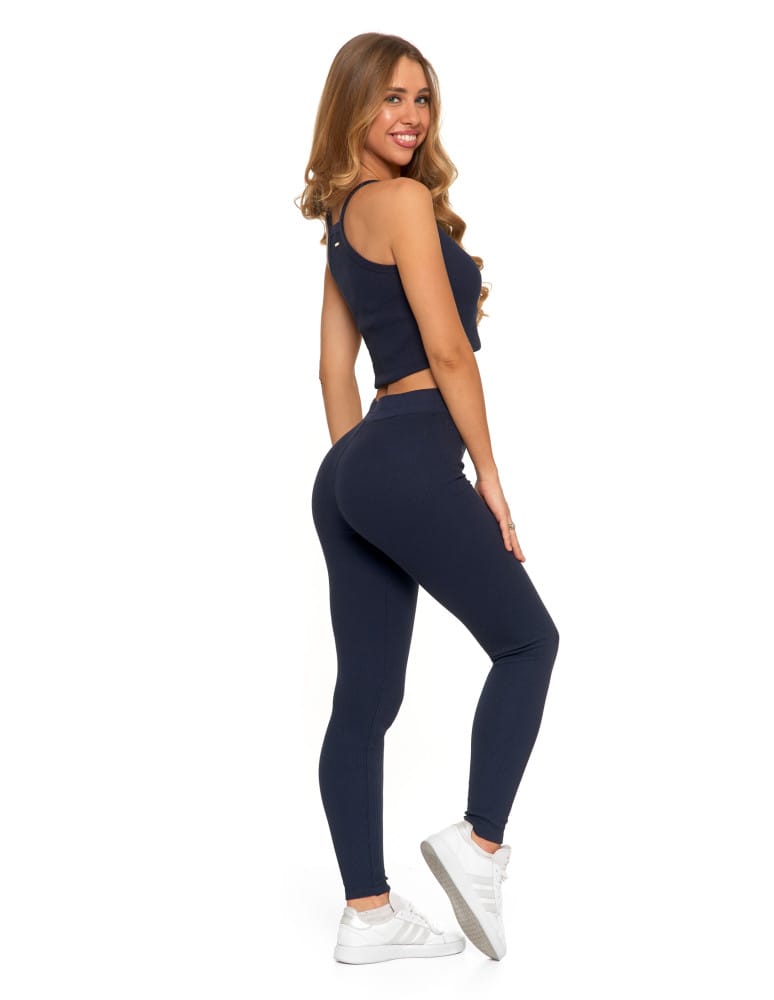 Legginsy damskie - Legginsy damskie bawełniane z szeroką gumą w pasie GRANATOWY - produkt moraj.pl 5