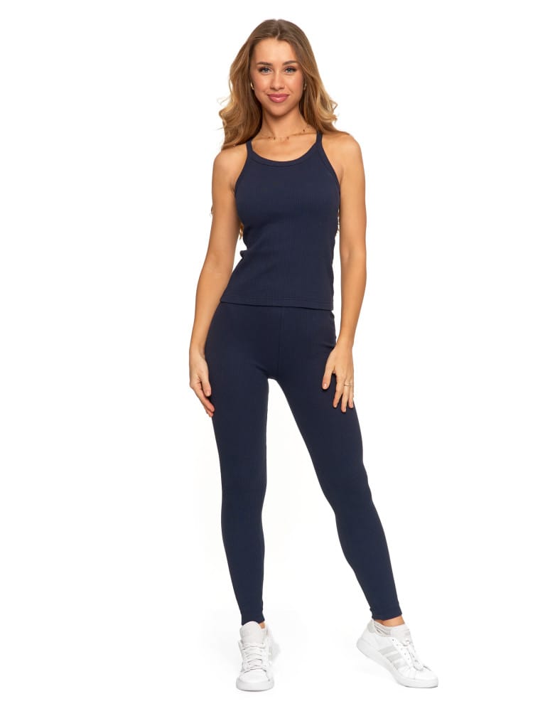 Legginsy damskie - Legginsy damskie bawełniane z szeroką gumą w pasie GRANATOWY - produkt moraj.pl 6