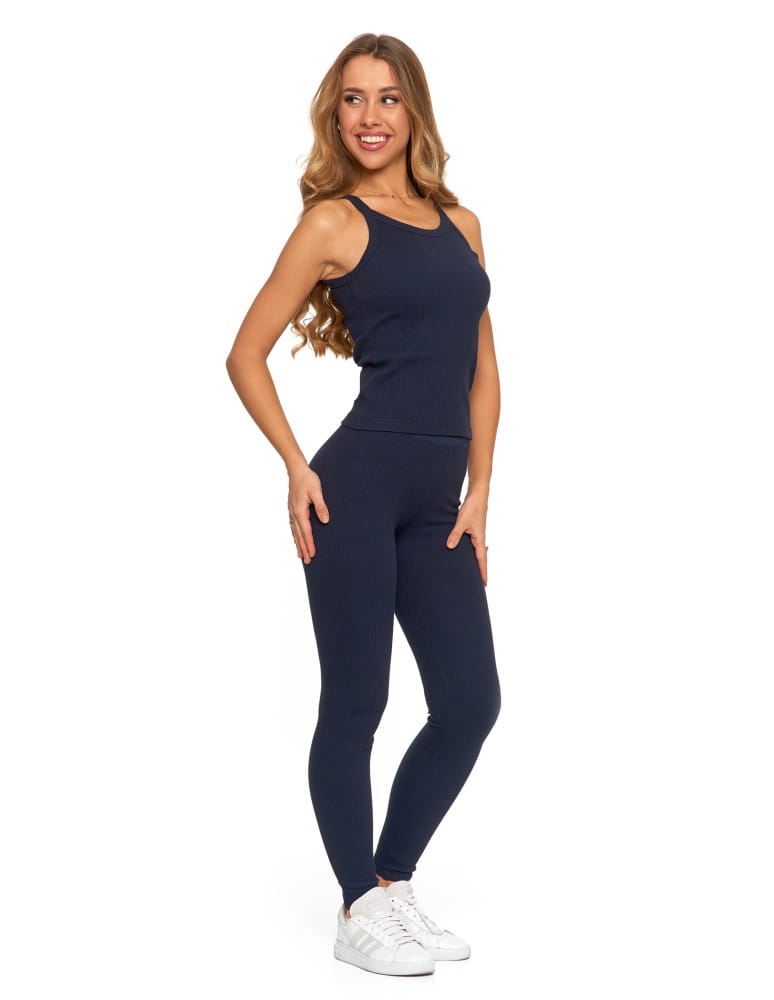Legginsy damskie - Legginsy damskie bawełniane z szeroką gumą w pasie GRANATOWY - produkt moraj.pl 7