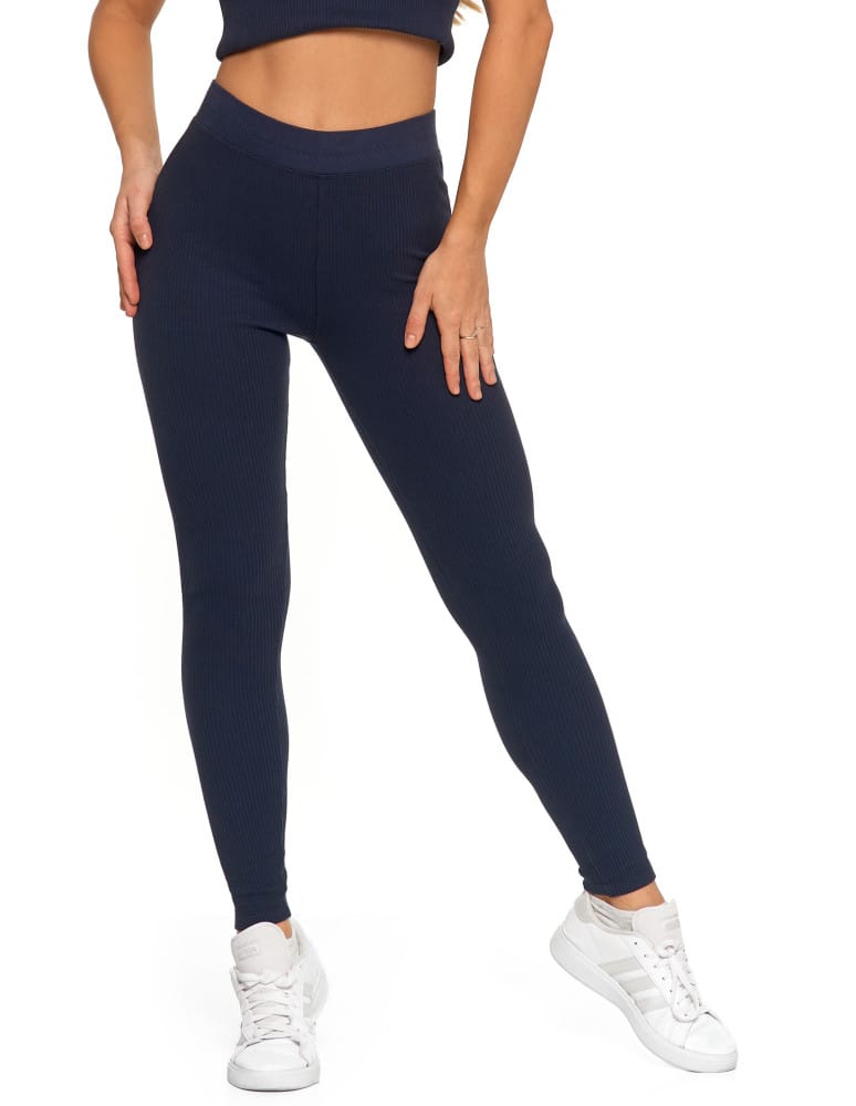 Legginsy damskie - Legginsy damskie bawełniane z szeroką gumą w pasie GRANATOWY - produkt moraj.pl 12