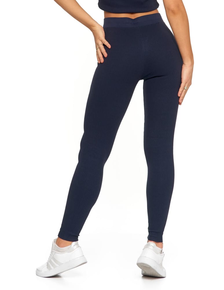 Legginsy damskie - Legginsy damskie bawełniane z szeroką gumą w pasie GRANATOWY - produkt moraj.pl 13