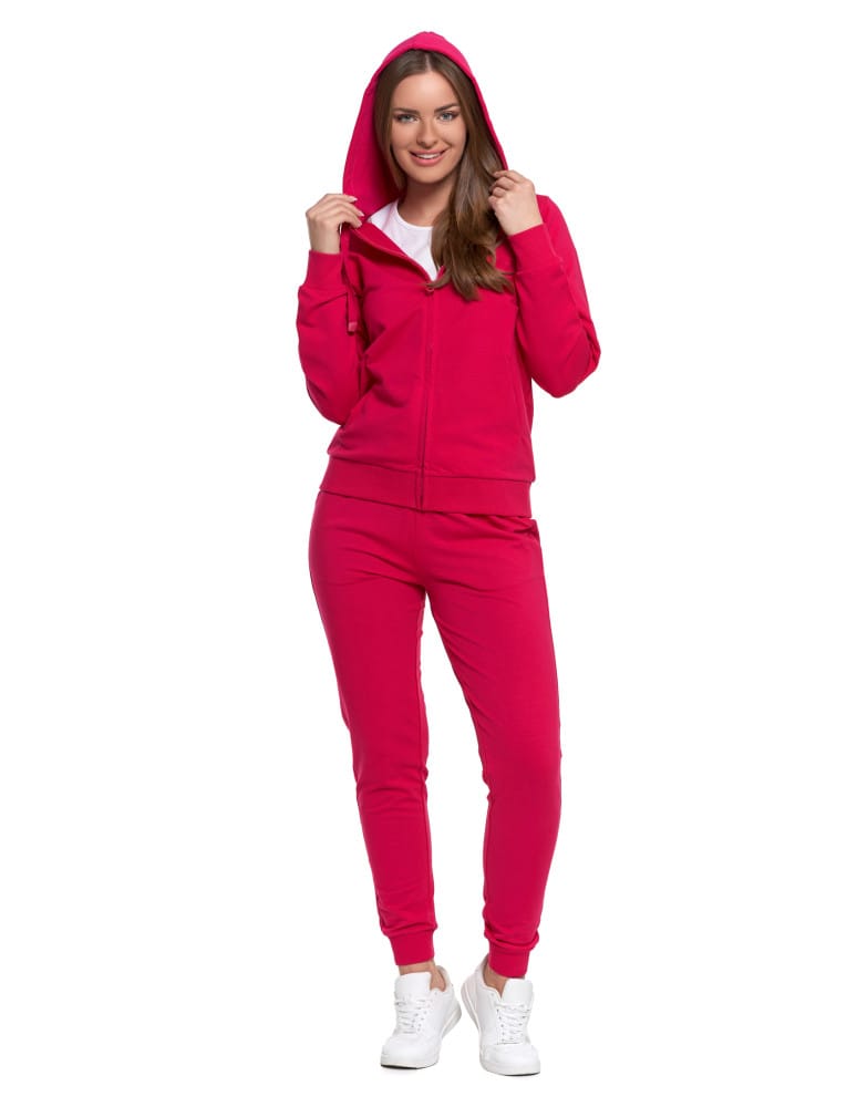 Bluzy damskie - Bluza damska dresowa z kapturem i zamkiem R&Oacute;ŻOWY  - produkt moraj.pl 5