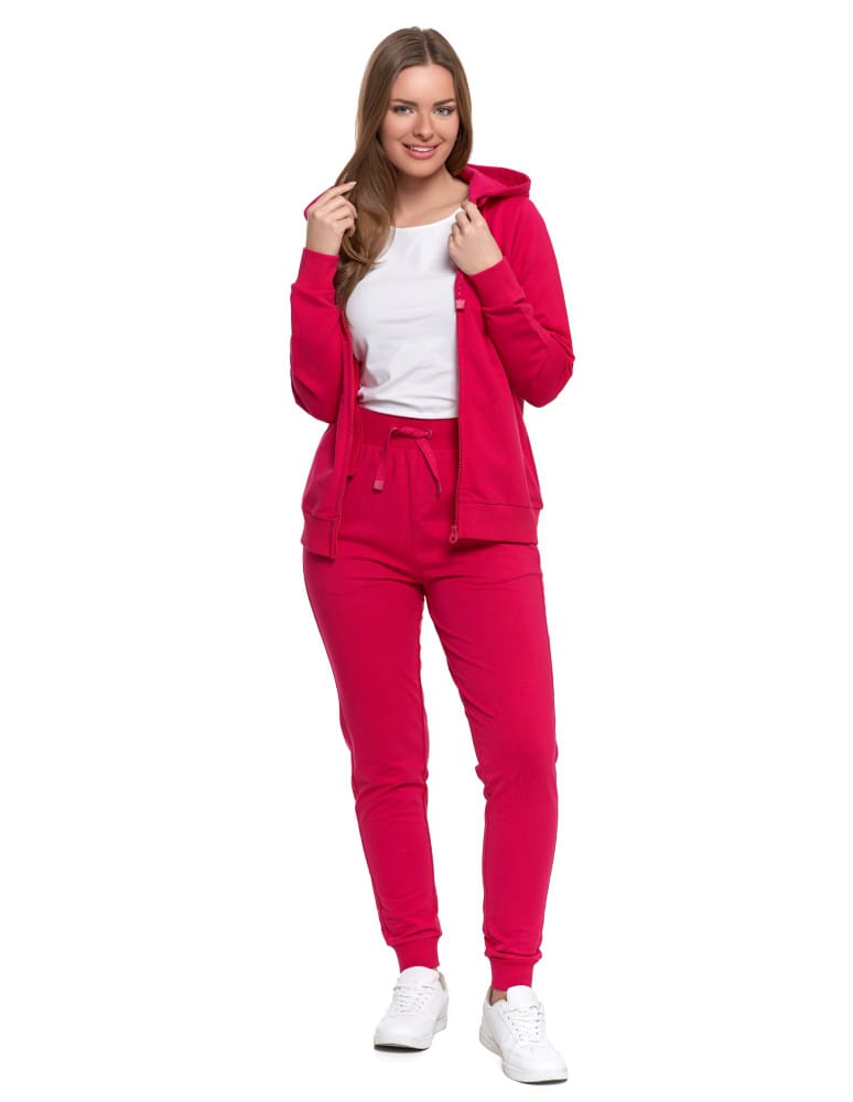 Bluzy damskie - Bluza damska dresowa z kapturem i zamkiem R&Oacute;ŻOWY  - produkt moraj.pl 7