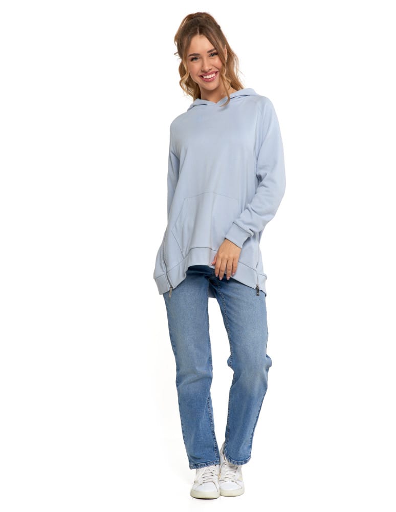 Bluzy damskie - Bluza damska dresowa oversize z kapturem NIEBIESKI  - produkt moraj.pl 3