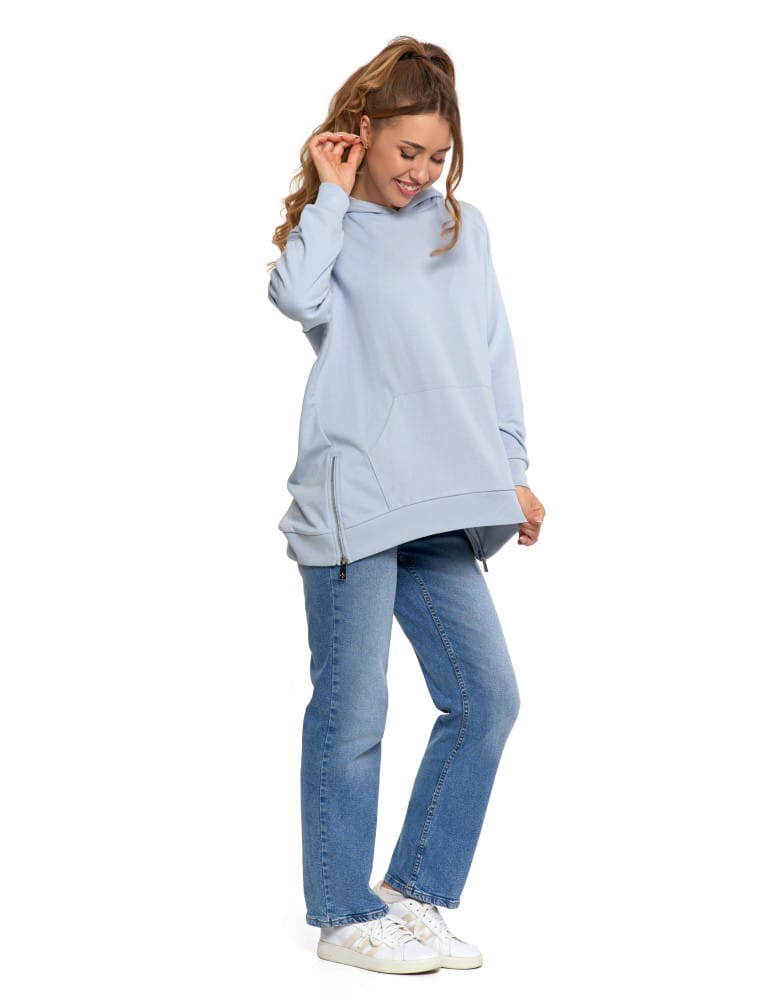 Bluzy damskie - Bluza damska dresowa oversize z kapturem NIEBIESKI  - produkt moraj.pl 5