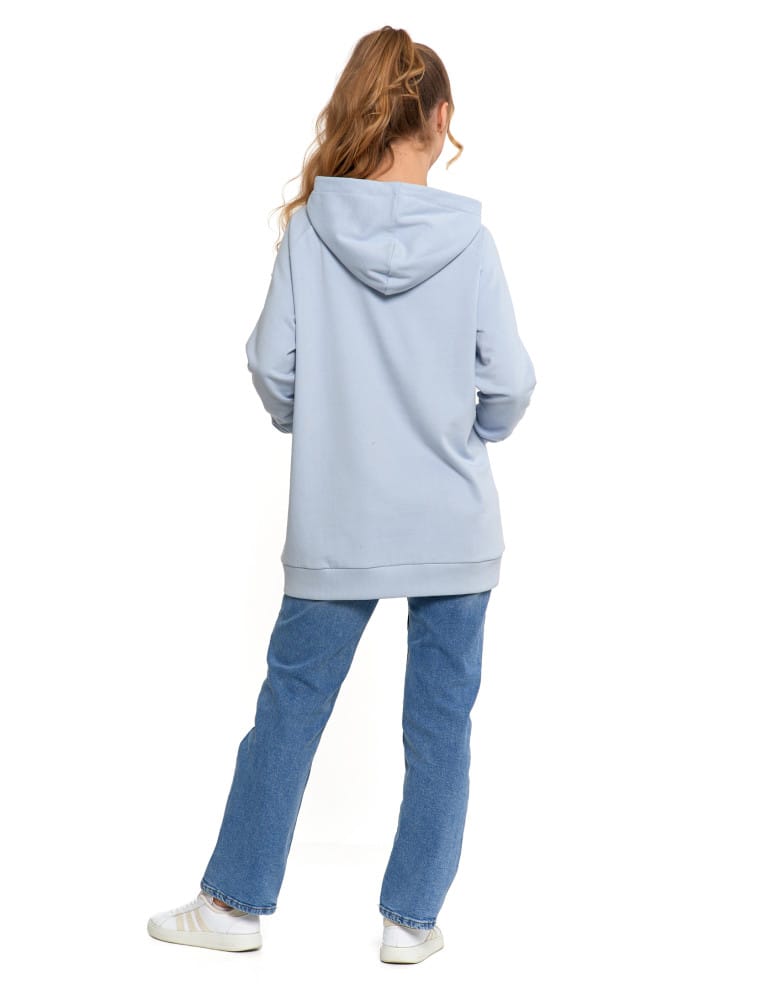 Bluzy damskie - Bluza damska dresowa oversize z kapturem NIEBIESKI  - produkt moraj.pl 7