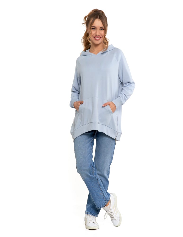Bluzy damskie - Bluza damska dresowa oversize z kapturem NIEBIESKI  - produkt moraj.pl 8