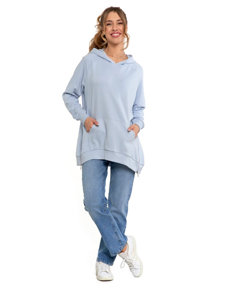 Bluzy damskie - Bluza damska dresowa oversize z kapturem NIEBIESKI  - produkt moraj.pl 9