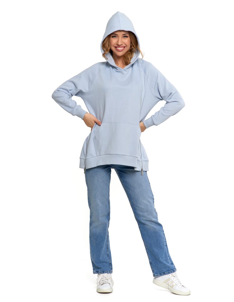 Bluzy damskie - Bluza damska dresowa oversize z kapturem NIEBIESKI  - produkt moraj.pl 10