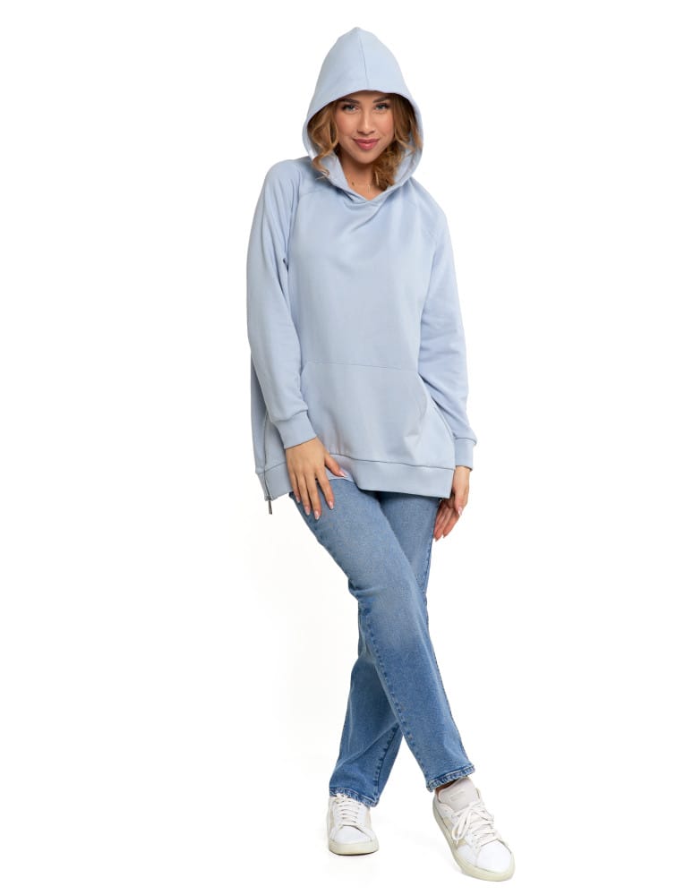 Bluzy damskie - Bluza damska dresowa oversize z kapturem NIEBIESKI  - produkt moraj.pl 11