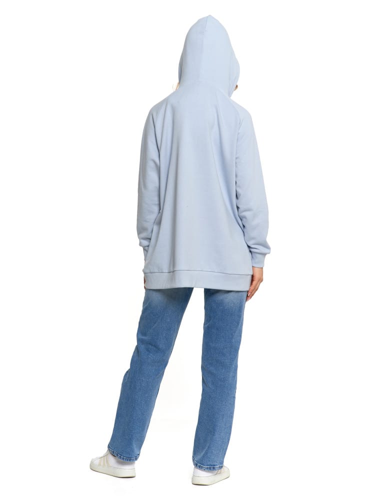 Bluzy damskie - Bluza damska dresowa oversize z kapturem NIEBIESKI  - produkt moraj.pl 12