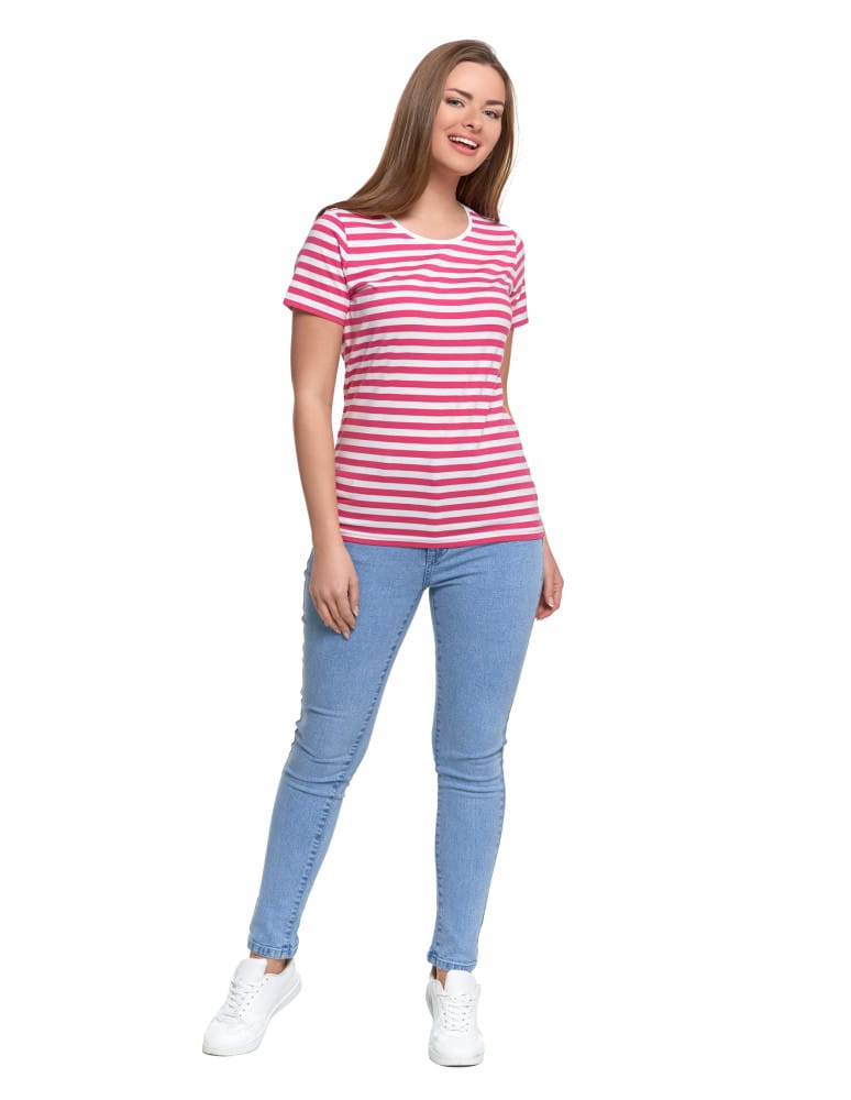 Koszulki i T-shirty - T-shirt damski bawełniany w paski MALINOWY  - produkt moraj.pl 4