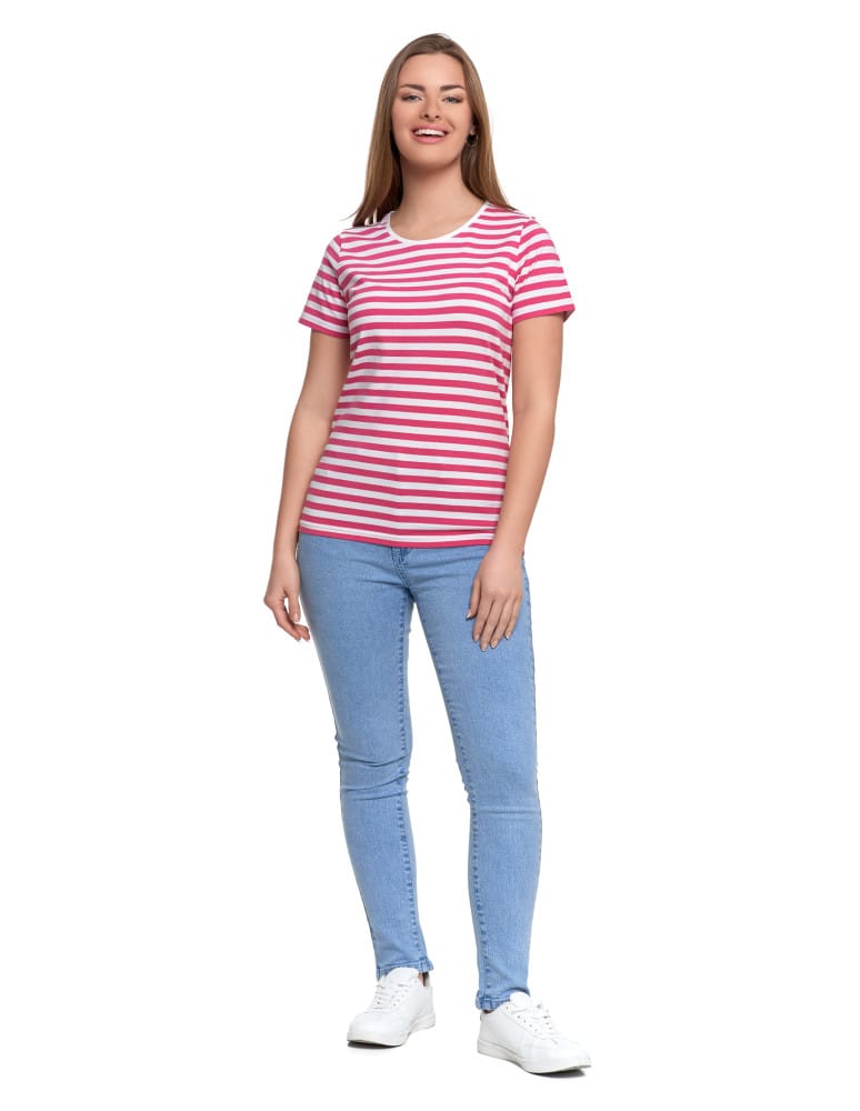 Koszulki i T-shirty - T-shirt damski bawełniany w paski MALINOWY  - produkt moraj.pl 6