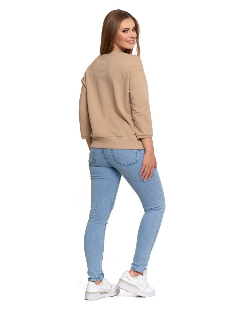 Bluzy damskie - Bluza damska z kieszonką o luźnym kroju BEŻOWY - produkt moraj.pl 5