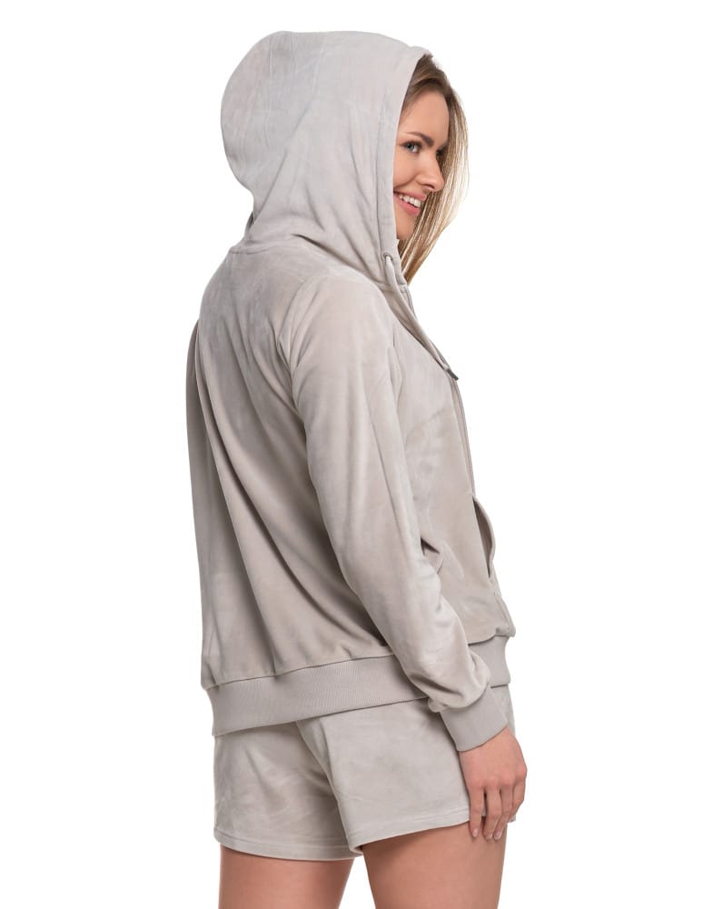 Bluzy damskie - Damska welurowa bluza z kapturem i zamkiem JASNY SZARY  - produkt moraj.pl 8