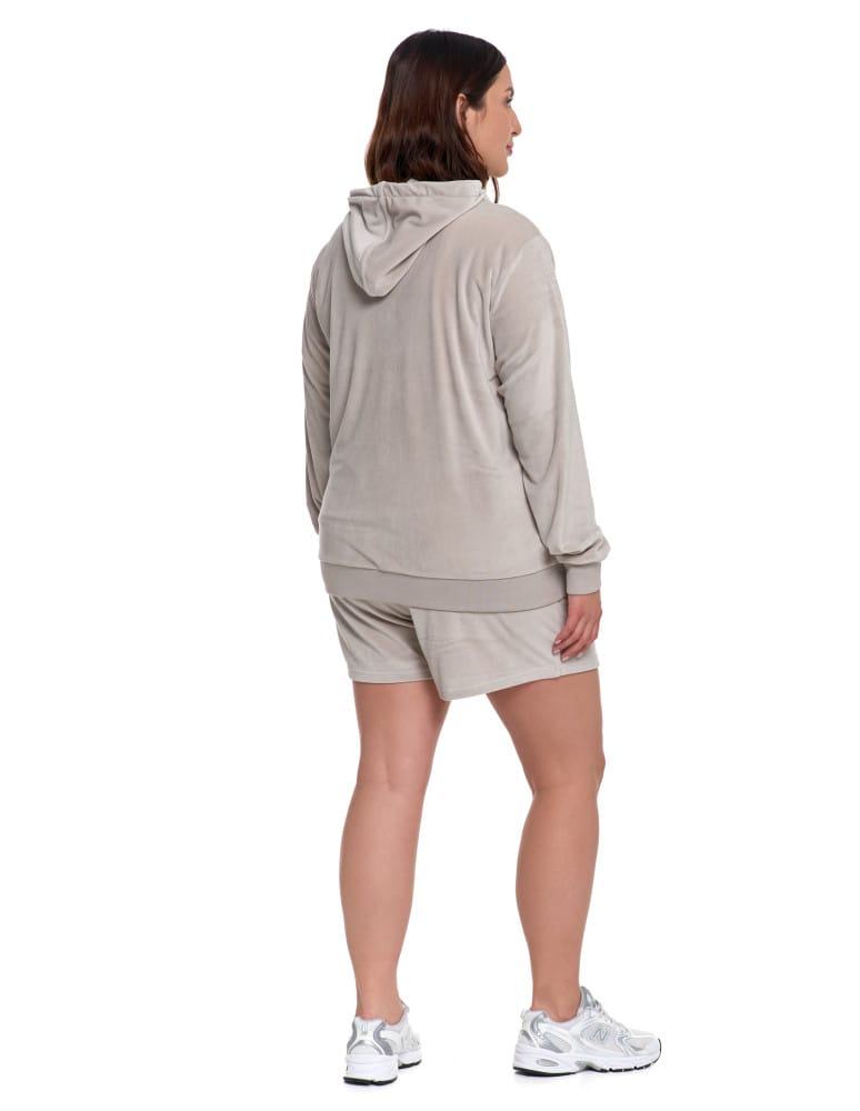 Bluzy damskie - Damska welurowa bluza z kapturem i zamkiem JASNY SZARY  - produkt moraj.pl 12