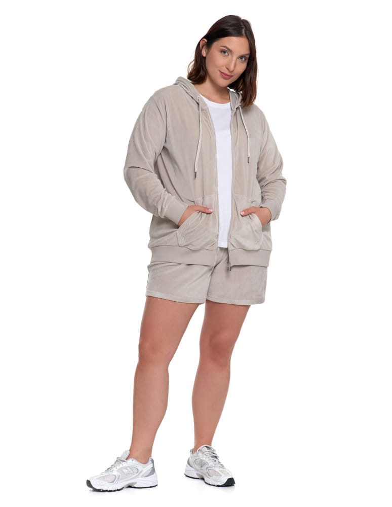 Bluzy damskie - Damska welurowa bluza z kapturem i zamkiem JASNY SZARY  - produkt moraj.pl 13