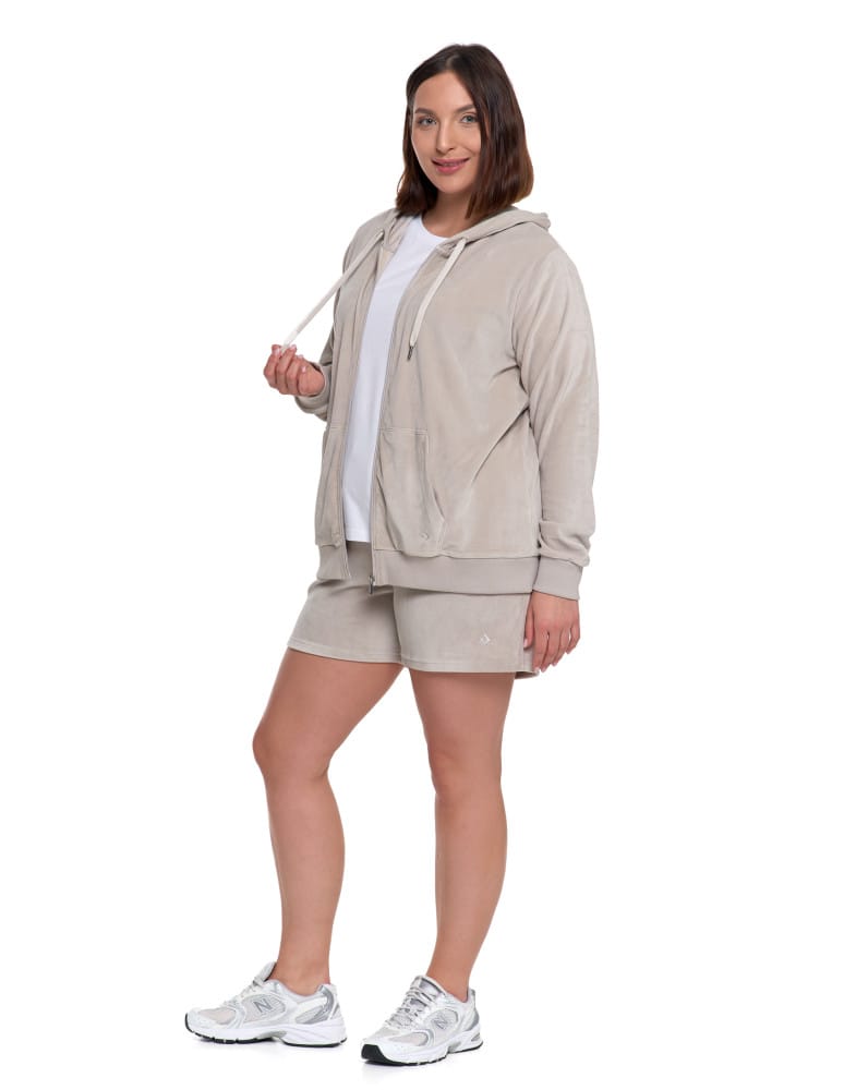 Bluzy damskie - Damska welurowa bluza z kapturem i zamkiem JASNY SZARY  - produkt moraj.pl 14