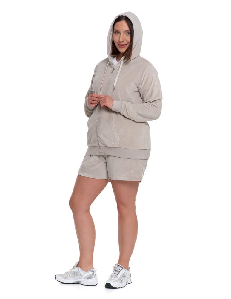 Bluzy damskie - Damska welurowa bluza z kapturem i zamkiem JASNY SZARY  - produkt moraj.pl 16