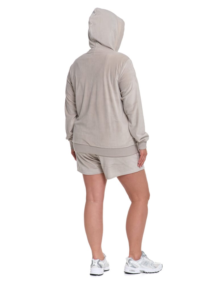 Bluzy damskie - Damska welurowa bluza z kapturem i zamkiem JASNY SZARY  - produkt moraj.pl 17