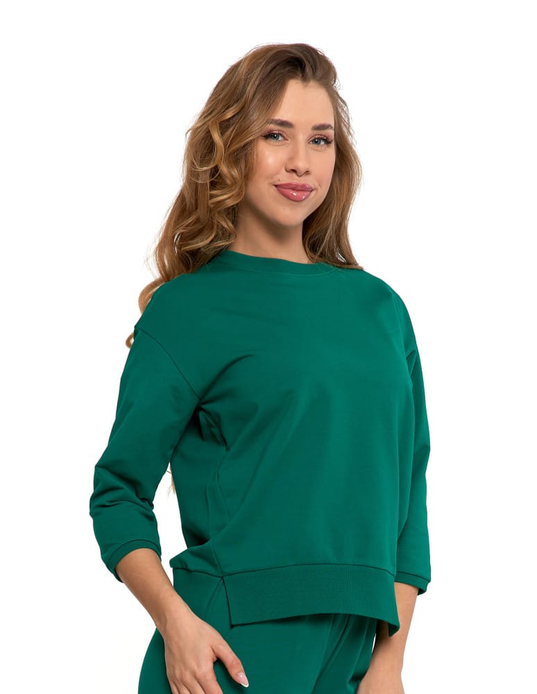 Bluzy damskie - Bluza dresowa damska z rękawem 3/4 i rozcięciem po bokach ZIELONY - produkt moraj.pl 7