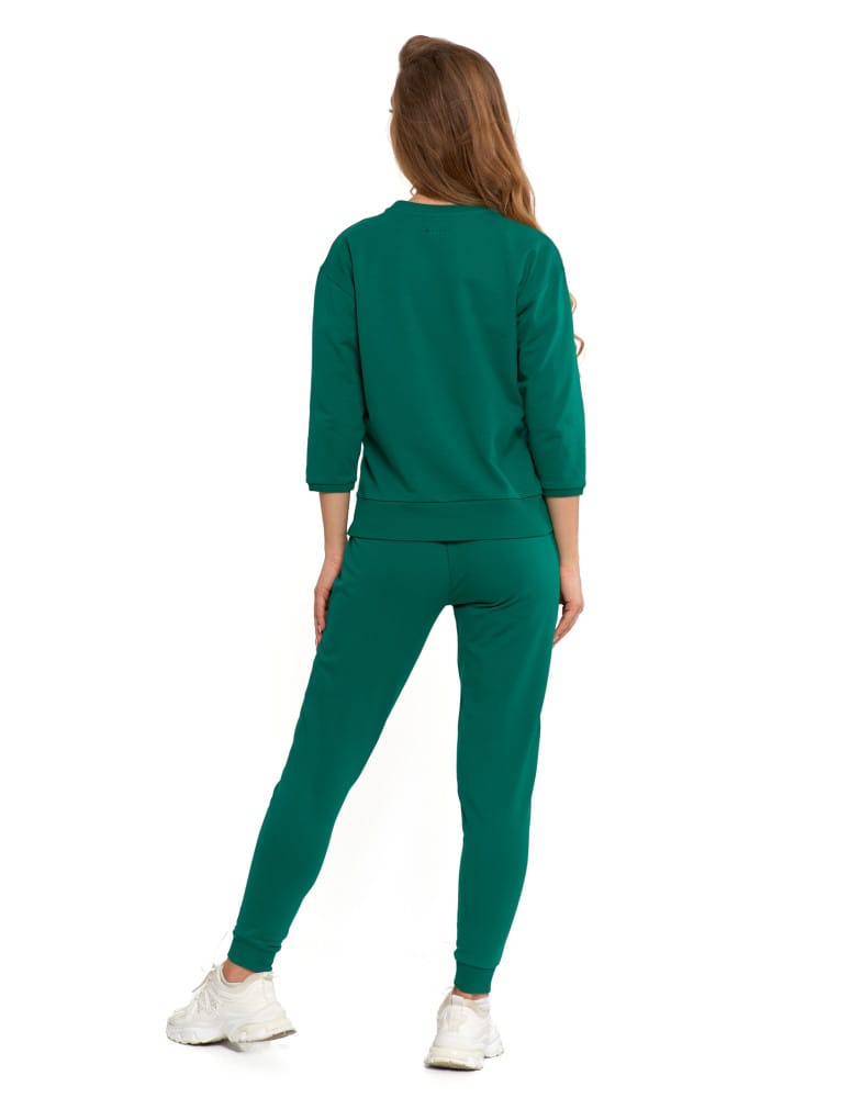 Bluzy damskie - Bluza dresowa damska z rękawem 3/4 i rozcięciem po bokach ZIELONY - produkt moraj.pl 9