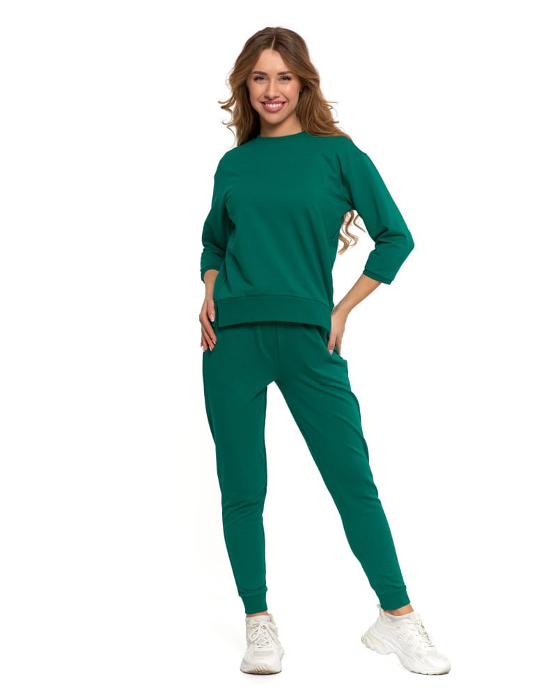 Bluzy damskie - Bluza dresowa damska z rękawem 3/4 i rozcięciem po bokach ZIELONY - produkt moraj.pl 10