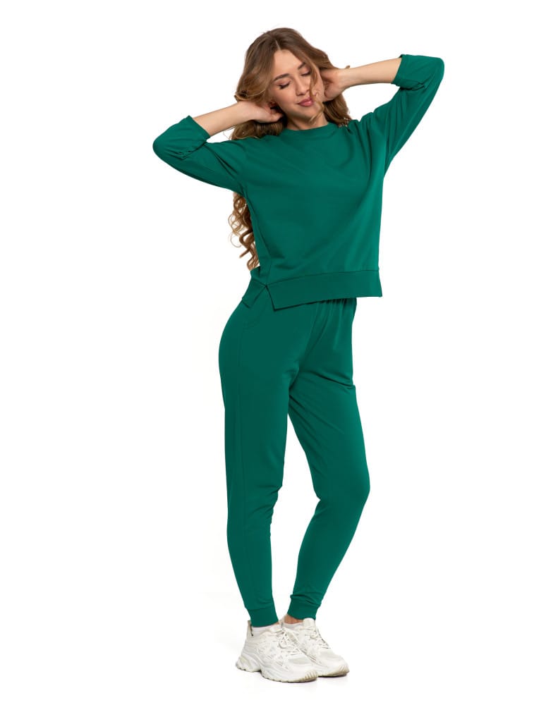 Bluzy damskie - Bluza dresowa damska z rękawem 3/4 i rozcięciem po bokach ZIELONY - produkt moraj.pl 11
