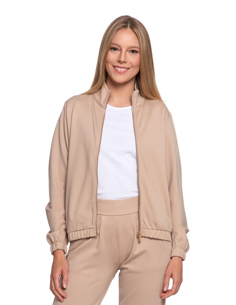 Bluzy damskie - Bluza damska ze stójką na suwak i kieszeniami BEŻOWY - produkt moraj.pl 2