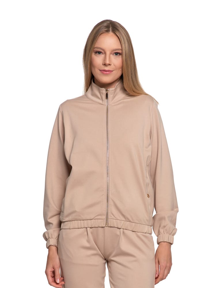 Bluzy damskie - Bluza damska ze stójką na suwak i kieszeniami BEŻOWY - produkt moraj.pl 6