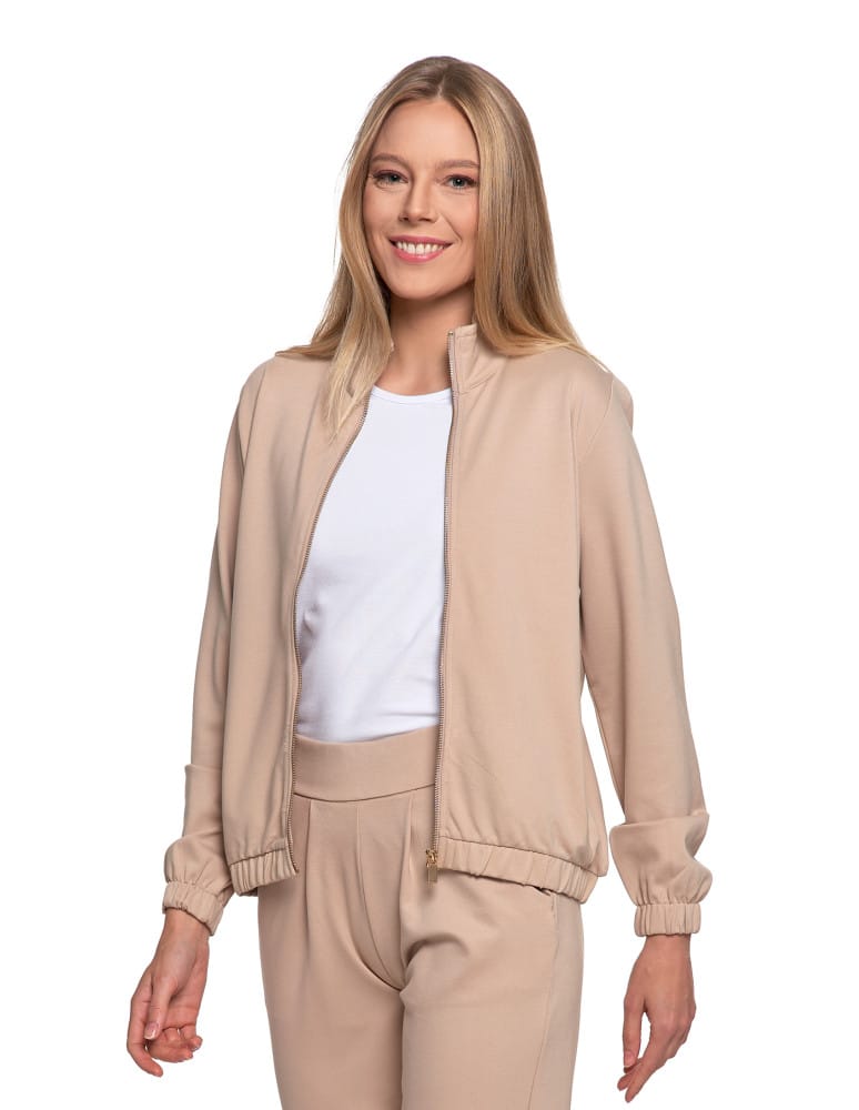 Bluzy damskie - Bluza damska ze stójką na suwak i kieszeniami BEŻOWY - produkt moraj.pl 7
