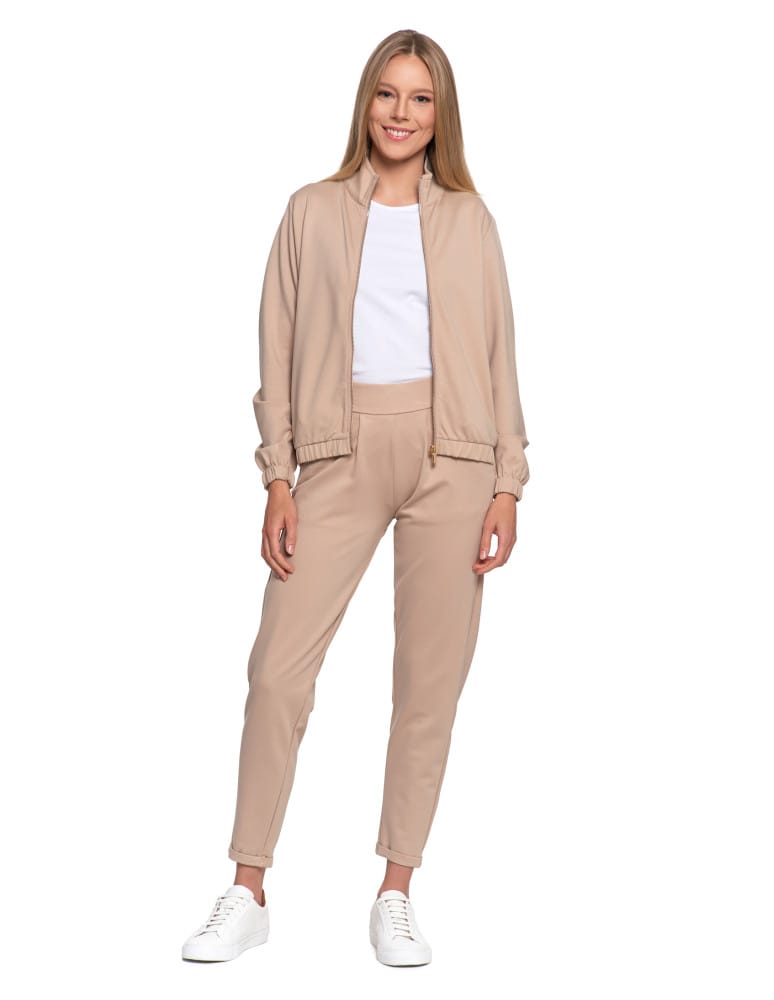 Bluzy damskie - Bluza damska ze stójką na suwak i kieszeniami BEŻOWY - produkt moraj.pl 8