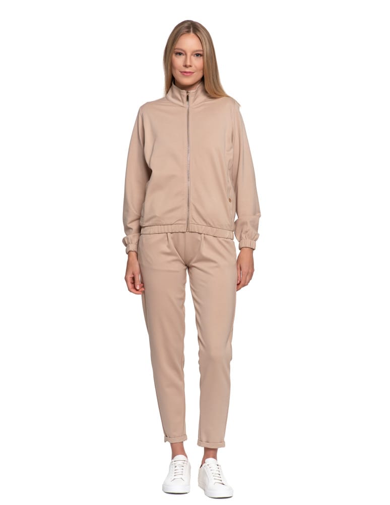 Bluzy damskie - Bluza damska ze stójką na suwak i kieszeniami BEŻOWY - produkt moraj.pl 10
