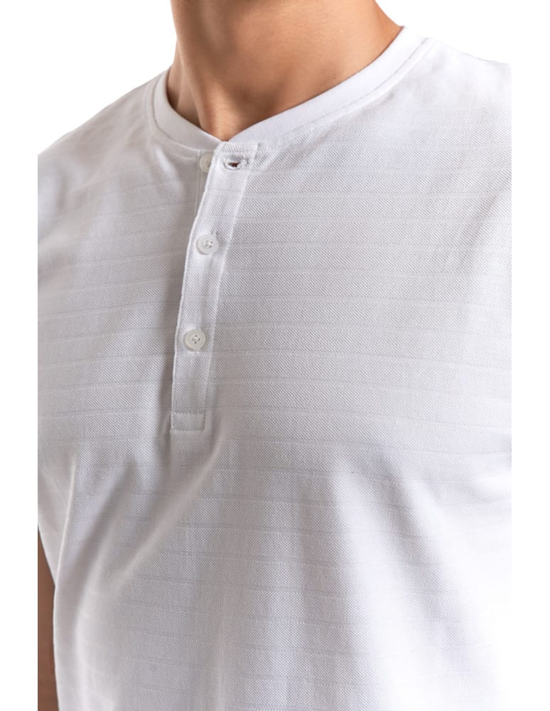 Koszulki i Tank Topy - T-shirt męski bawełniany z dekoltem henley BIAŁY  - produkt moraj.pl 4