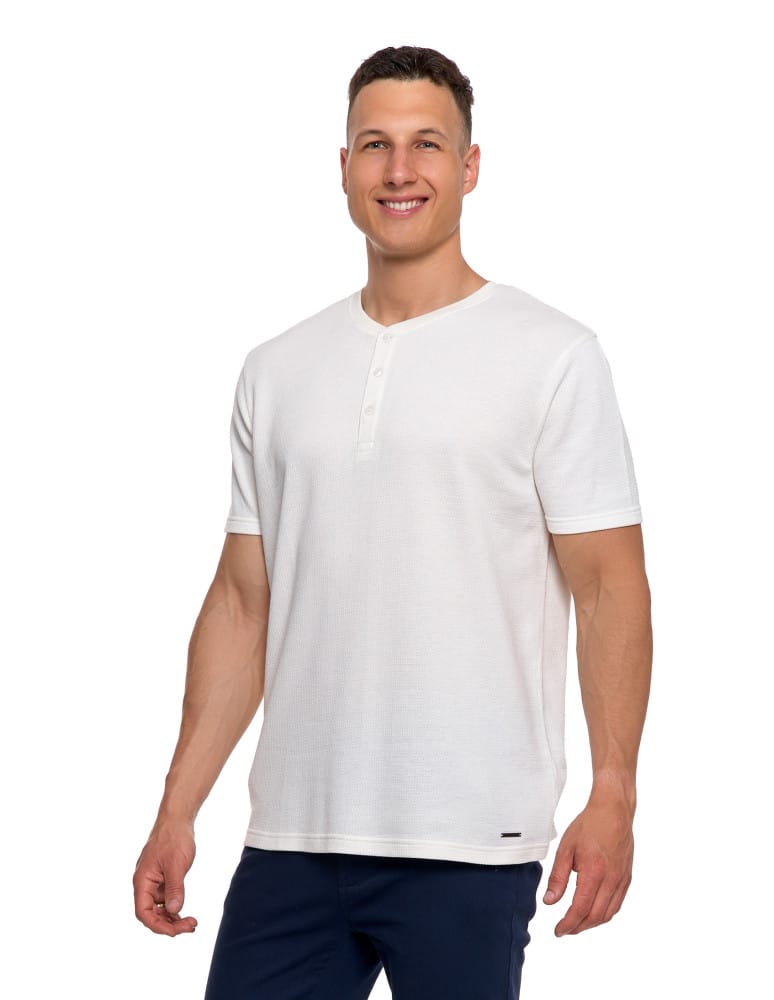Koszulki i Tank Topy - T-shirt męski bawełniany o strukturalnym splocie typu waffle KREMOWY - produkt moraj.pl 1