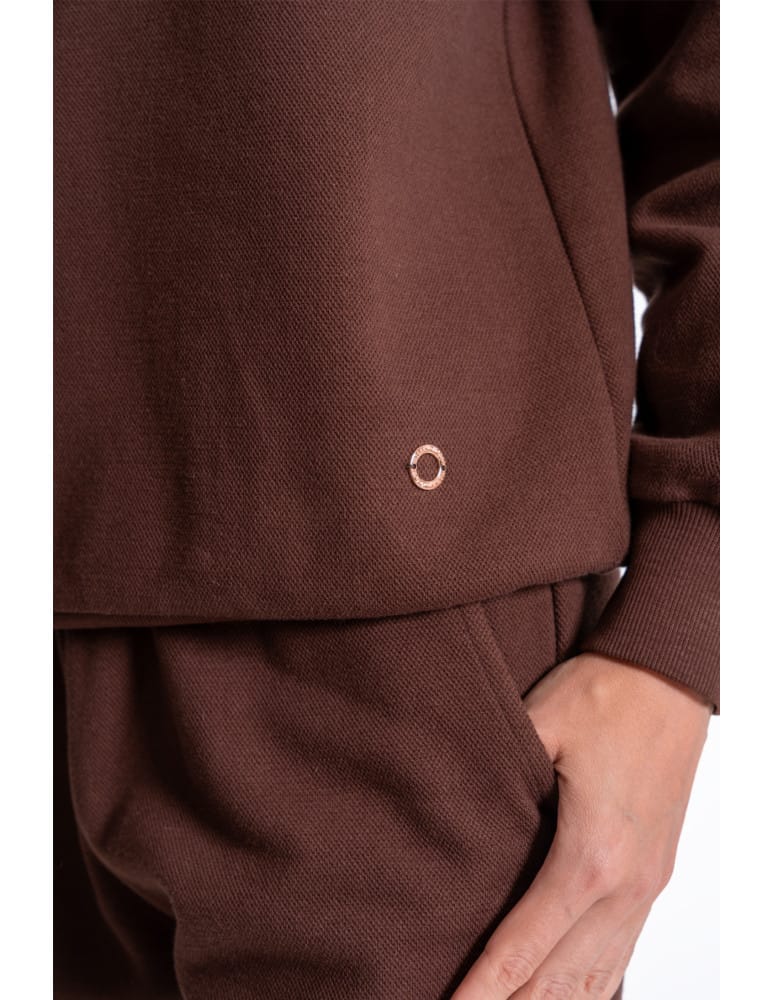 Bluzy damskie - Damska bluza dresowa ocieplana bez kaptura BRĄZOWY  - produkt moraj.pl 6