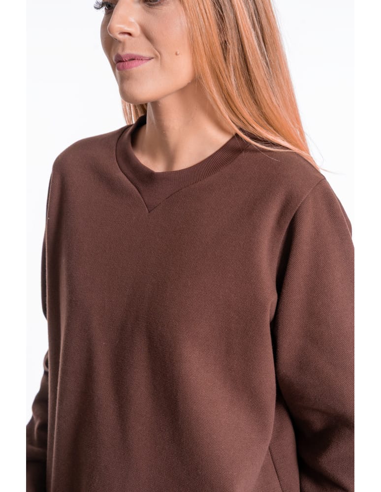 Bluzy damskie - Damska bluza dresowa ocieplana bez kaptura BRĄZOWY  - produkt moraj.pl 7