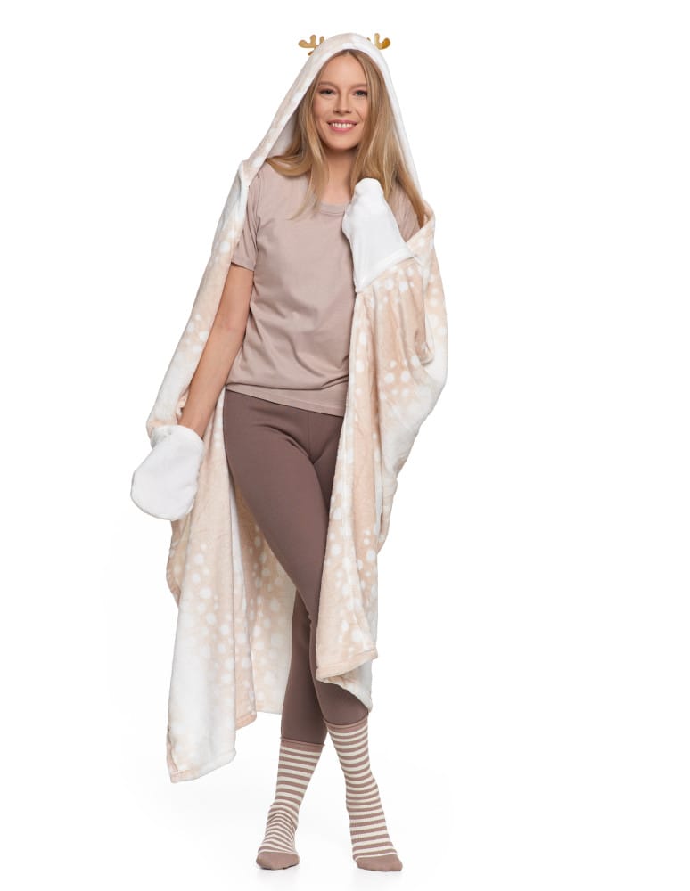 Kocobluzy - Kocobluza damska z motywem renifera koc z kapturem KREMOWY - produkt moraj.pl 3