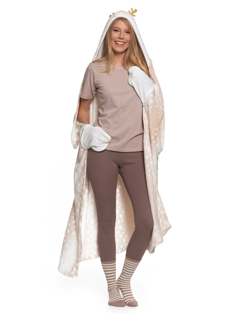 Kocobluzy - Kocobluza damska z motywem renifera koc z kapturem KREMOWY - produkt moraj.pl 4