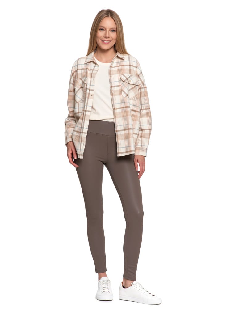 Legginsy damskie - Damskie legginsy z wysokim stanem w stylu sk&oacute;rzanym BEŻOWY  - produkt moraj.pl 6