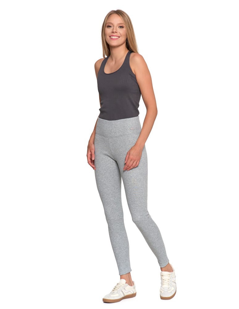 Legginsy damskie - Prążkowane legginsy damskie z wysokim stanem ocieplane JASNY SZARY  - produkt moraj.pl 4
