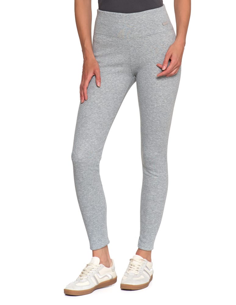 Legginsy damskie - Prążkowane legginsy damskie z wysokim stanem ocieplane JASNY SZARY  - produkt moraj.pl 6