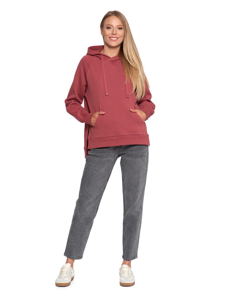 Bluzy damskie - Bluza damska dresowa bawełniana luźna ocieplana RÓŻOWY - produkt moraj.pl 5