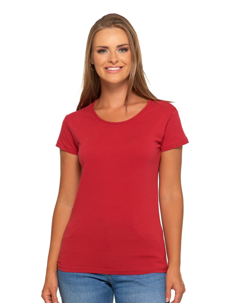 Koszulki i T-shirty - T-shirt damski bawełniany z krótkim rękawkiem jednokolorowy BORDOWY - produkt moraj.pl 2