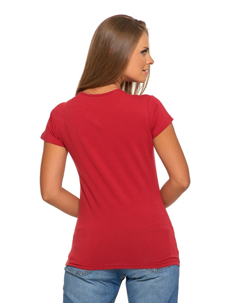 Koszulki i T-shirty - T-shirt damski bawełniany z krótkim rękawkiem jednokolorowy BORDOWY - produkt moraj.pl 1