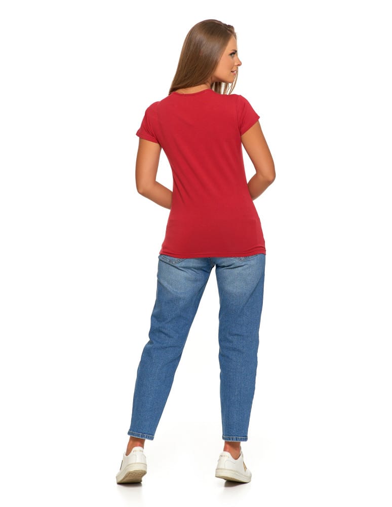 Koszulki i T-shirty - T-shirt damski bawełniany z krótkim rękawkiem jednokolorowy BORDOWY - produkt moraj.pl 6