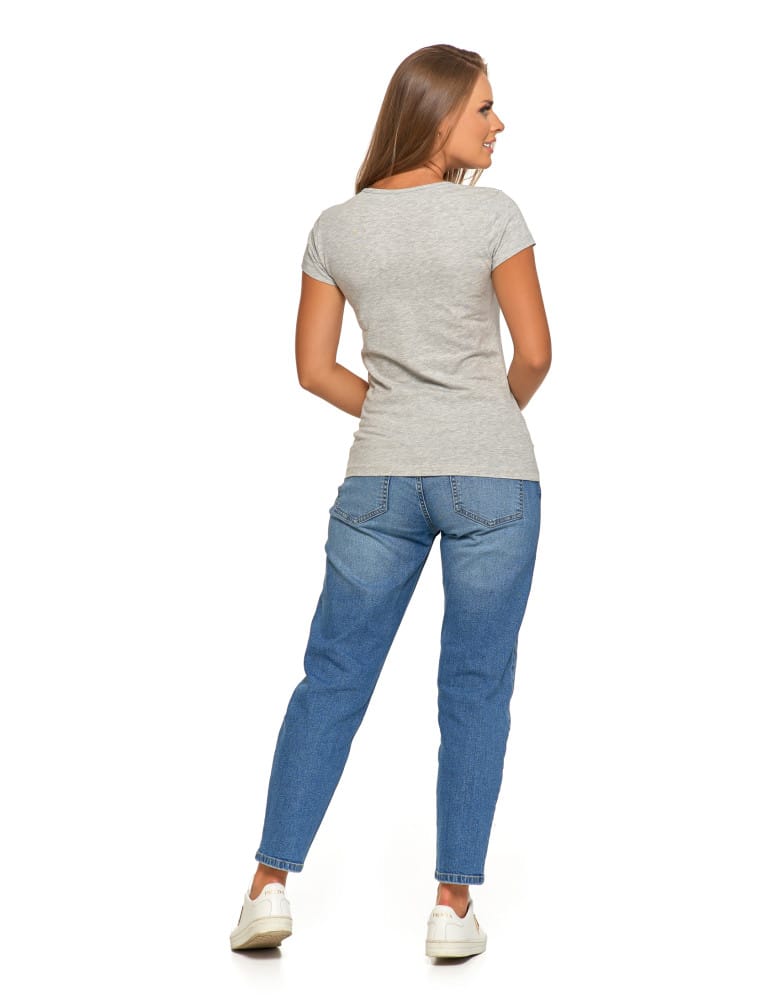 Koszulki i T-shirty - T-shirt damski bawełniany z kr&oacute;tkim rękawkiem jednokolorowy JASNY SZARY  - produkt moraj.pl 6