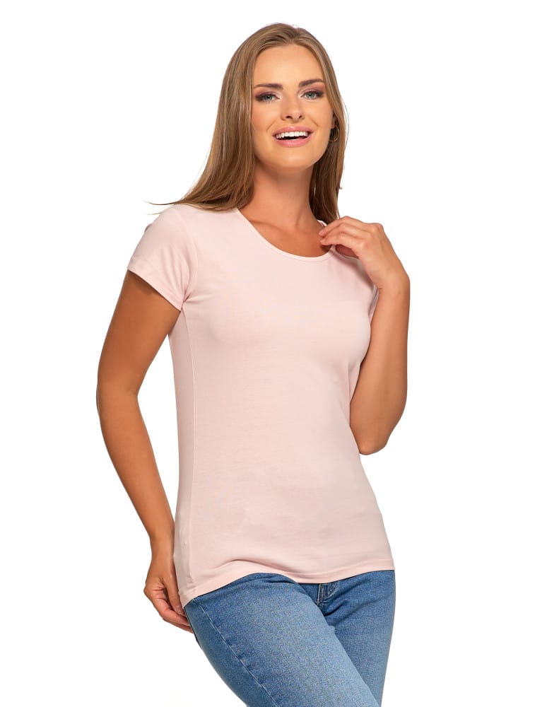 Koszulki i T-shirty - T-shirt damski bawełniany z kr&oacute;tkim rękawkiem jednokolorowy R&Oacute;ŻOWY - produkt moraj.pl 1