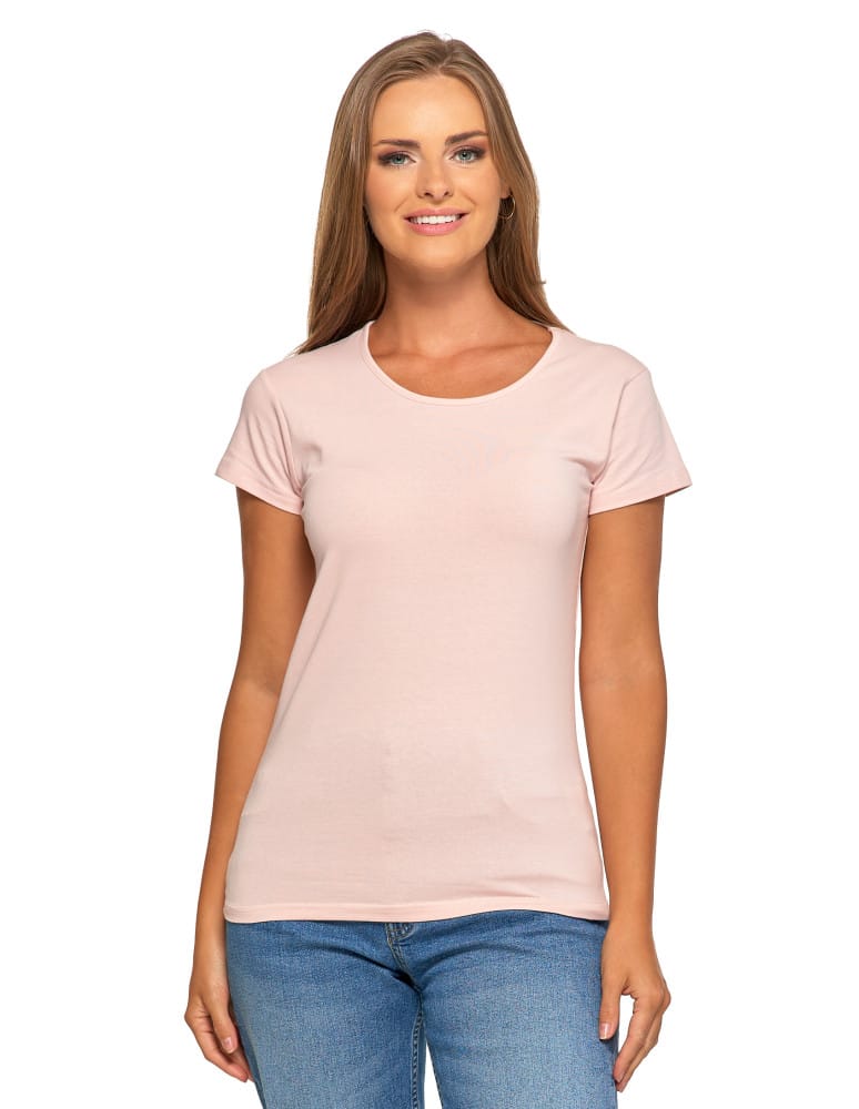 Koszulki i T-shirty - T-shirt damski bawełniany z kr&oacute;tkim rękawkiem jednokolorowy R&Oacute;ŻOWY  - produkt moraj.pl 2