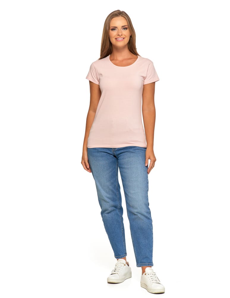 Koszulki i T-shirty - T-shirt damski bawełniany z kr&oacute;tkim rękawkiem jednokolorowy R&Oacute;ŻOWY  - produkt moraj.pl 4